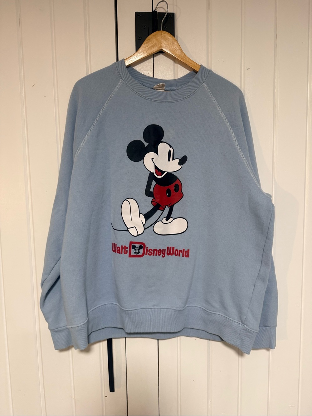 Disney Light Blue Mickey Mouse Crewneck Sweatshirt with Red Accents